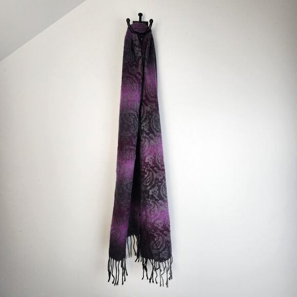 Cejon Purple Gray Paisley Fringed Scarf Made in Italy Winter Autumn Fall Whimsy‎ - Picture 1 of 4